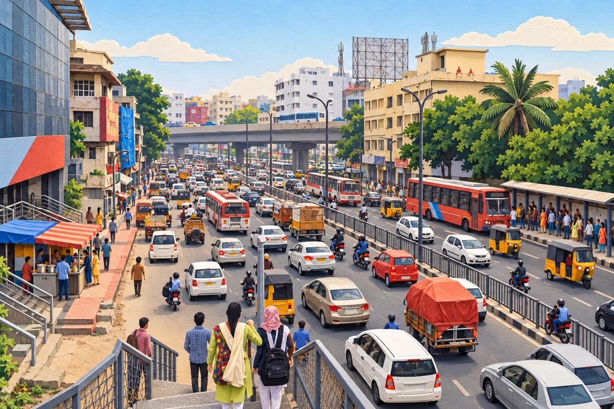 Illustrated postcard of Masab Tank: the Masab Tank flyover