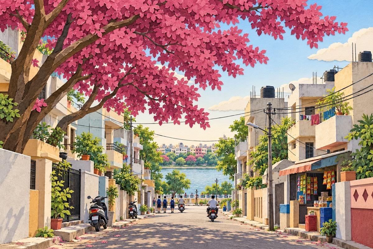 Illustrated postcard of Ramanthapur: Ramanthapur lake